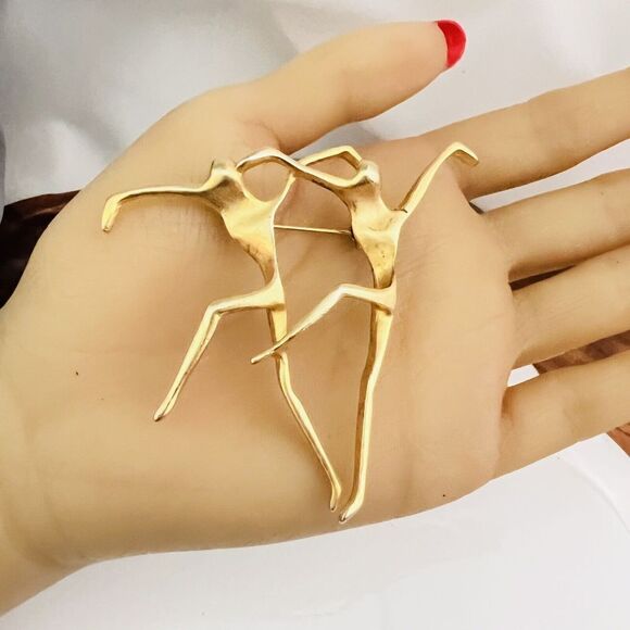 Vintage AJC Ballet Dancer Brooch Brushed Gold Tone Pin Modern MCM Lyrical 4370 - Picture 2 of 10